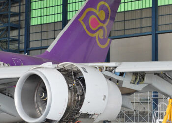 L'un des six Airbus A380 de Thai Airways est actuellement en C-Check à Suvarnabhumi. Photo © Le Journal de l'Aviation - tous droits réservés