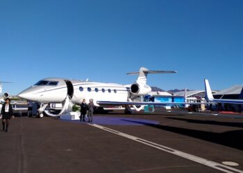 Le G500 sur le statique de la convention américaine de la NBAA.© Léo Barnier/Le Journal de l'Aviation - tous droits réservés