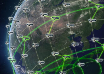 Vue d'artiste du concept de démonstration de constellation militaire Blackjack de la Darpa