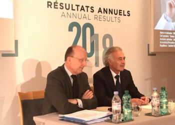 Philippe Petitcolin et Bernard Delpit lors des résultats annuels 2018. © Safran